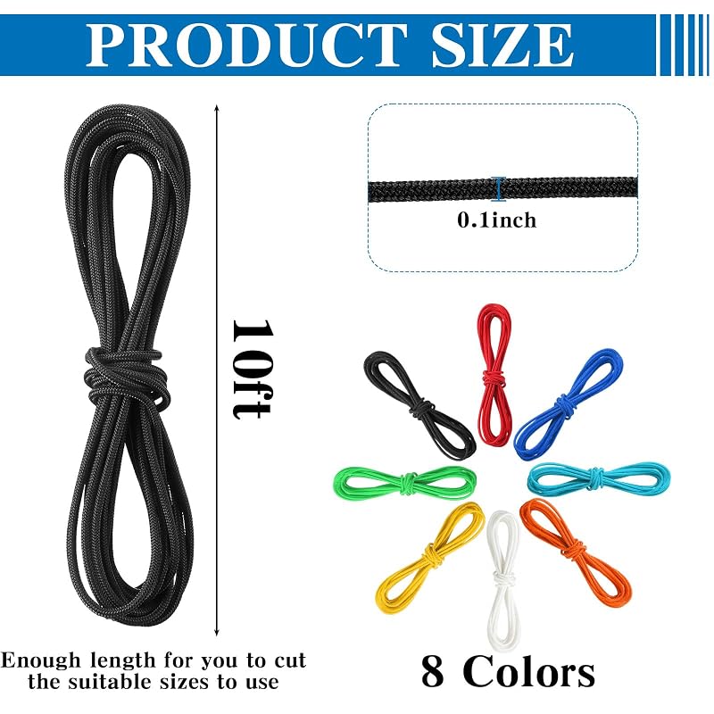 D Loop Ropes 10 ft Archery Bow String Release Set – 8 Color Nylon D Loop Wires for Compound Bows