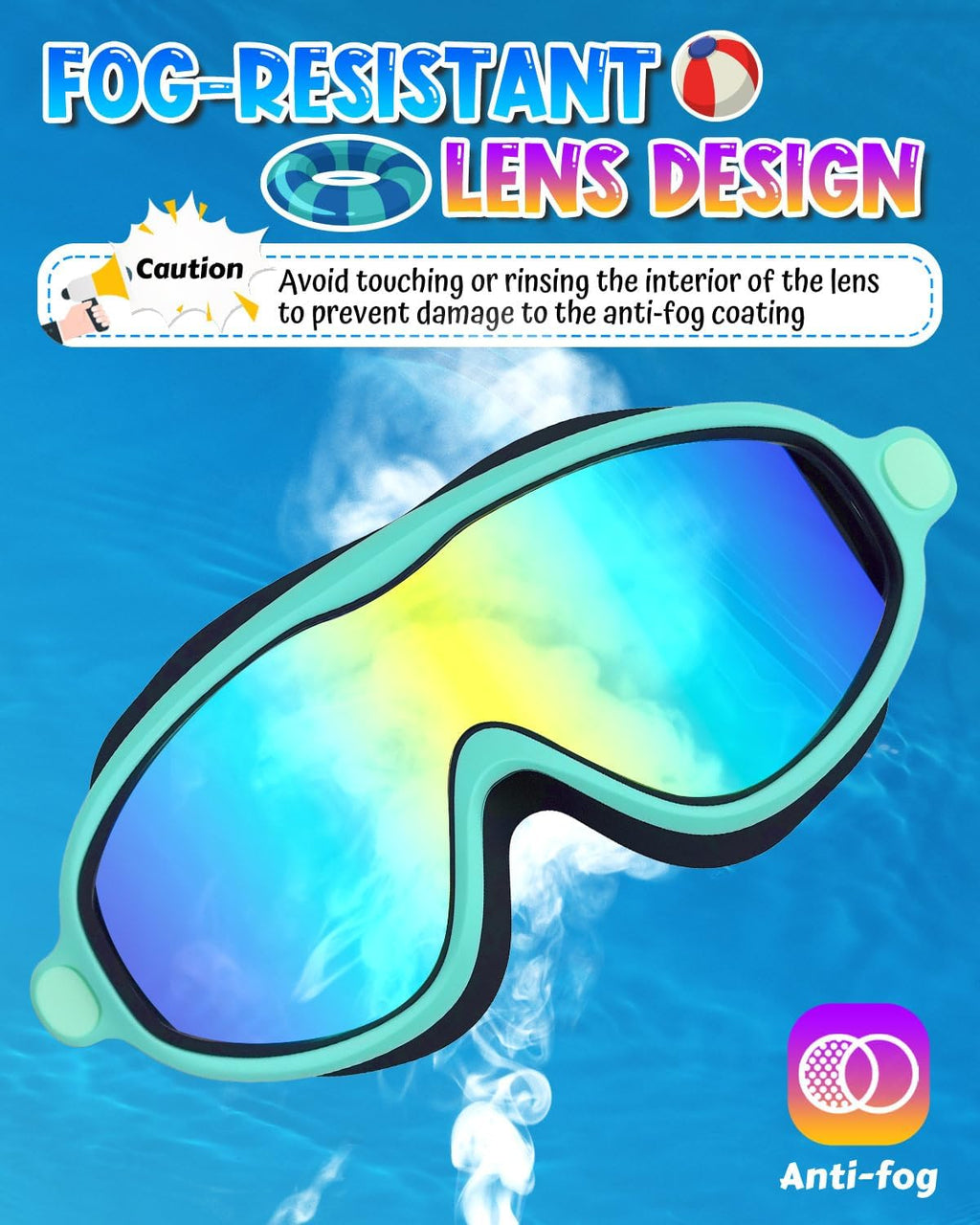 Rantizon Swim Goggles - Wide View Anti-Fog & UV Protection | No Leak Design for Adults & Kids