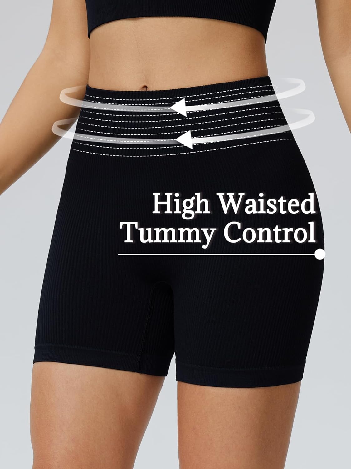 Skiennix Women's Ribbed Seamless Biker Shorts - High Waist Tummy Control Yoga Shorts for Fitness