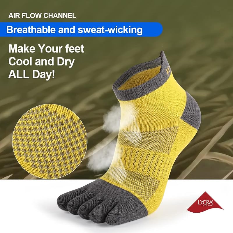 Men's Five Finger Toe Socks - Cotton Compression Crew Athletic Socks, 4 Pairs (Size 7-11) - Black