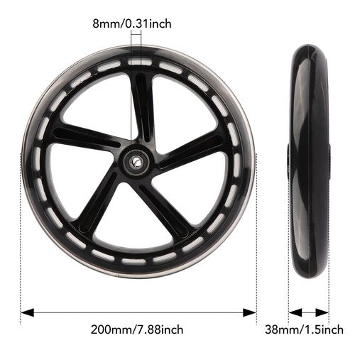 Gladeer 2-Pack 200mm Scooter Replacement Wheels - 8-Inch Wheels for Razor A5, Lascoota, Kid, Youth, Adult Kick Push Scooter (Black)