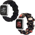 TOYOUTHS 2-Pack Compatible with Fitbit Versa/Versa 2 Bands Scrunchie Elastic Versa Lite Special Edition Wristband Cloth Fabric Fashion Bracelet Women Men (Red Floral+Black)