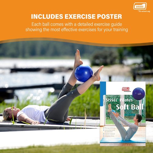 SISSEL Pilates Soft Ball Blue | 10 in | Phthalate- & Latex-Free PVC | for Deep Relaxation & Muscle Strengthening | 340 lbs Capacity | Includes Exercise Guide