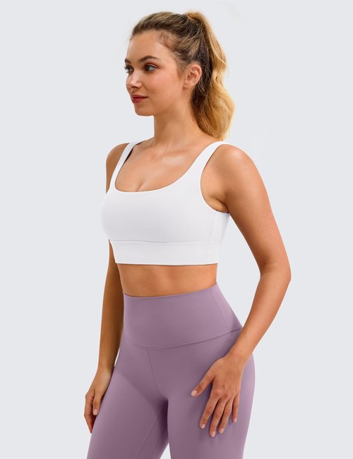 BAYDI Clouduxi Scoop Neck Sports Bras for Women - U Back Padded Workout Crop Top with Built in Bra Low Impact Yoga Bra White