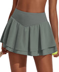 PINSPARK Women's Pleated Tennis Skirt - Double Ruffle Golf Skort with Tummy Control & 3 Pockets