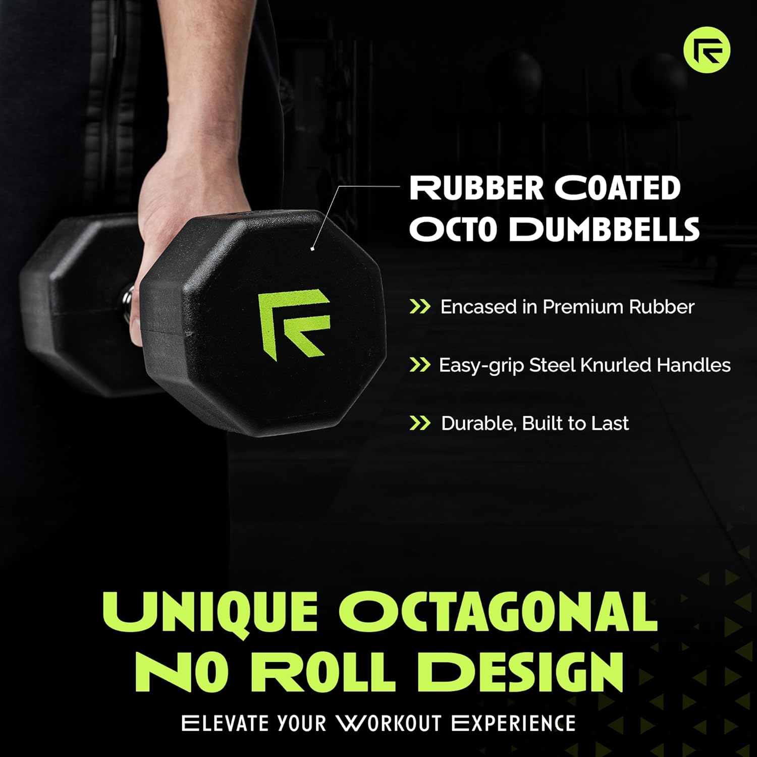 Rubber Coated Dumbbells - No Roll Design with Easy-Grip Steel Knurled Handle | Ideal for Home Gym - 10-60 LBS Available Individually