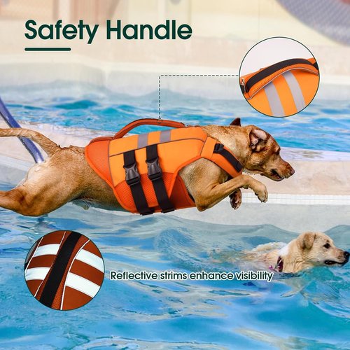 Kuoser Dog Life Jacket - Large High Flotation Safety Vest for Swimming & Boating | Reflective Orange
