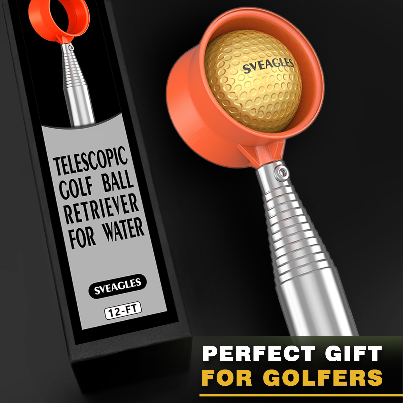 SVEAGLES Golf Ball Retriever Telescopic for Water, 12Ft/9Ft Two-Sided Golf Ball Grabber Stainless Steel Ball Retriever Tool Golf Ball Picker Golf Accessories