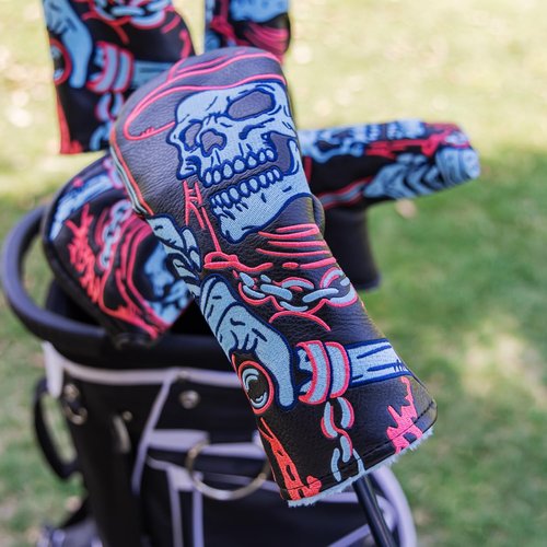 Golf Club Head Covers,1pc Skull Skeleton Hybrid Golf Headcovers for Woods, PU Leather with Advanced Embroidery for Most Brands-Black