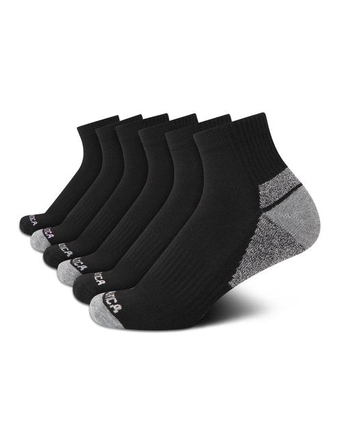 Nautica Womens Quarter Socks - 6 Pack Cushioned Moisture Wicking Athletic Socks for Women for Gym, Running, Sports (4-10), Size 4-10, All Black