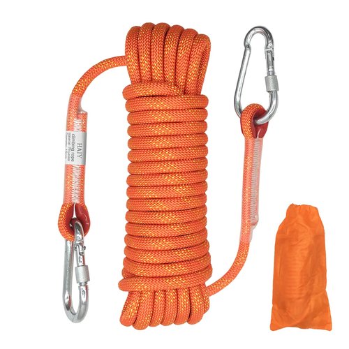HAIY Climbing Rope, 10mm Static Rock Climbing Cord, High Strength Rope, Safety Rope for Escape, Fire Rescue, Dock Anchor, Ice Climbing (Orange, 32ft)
