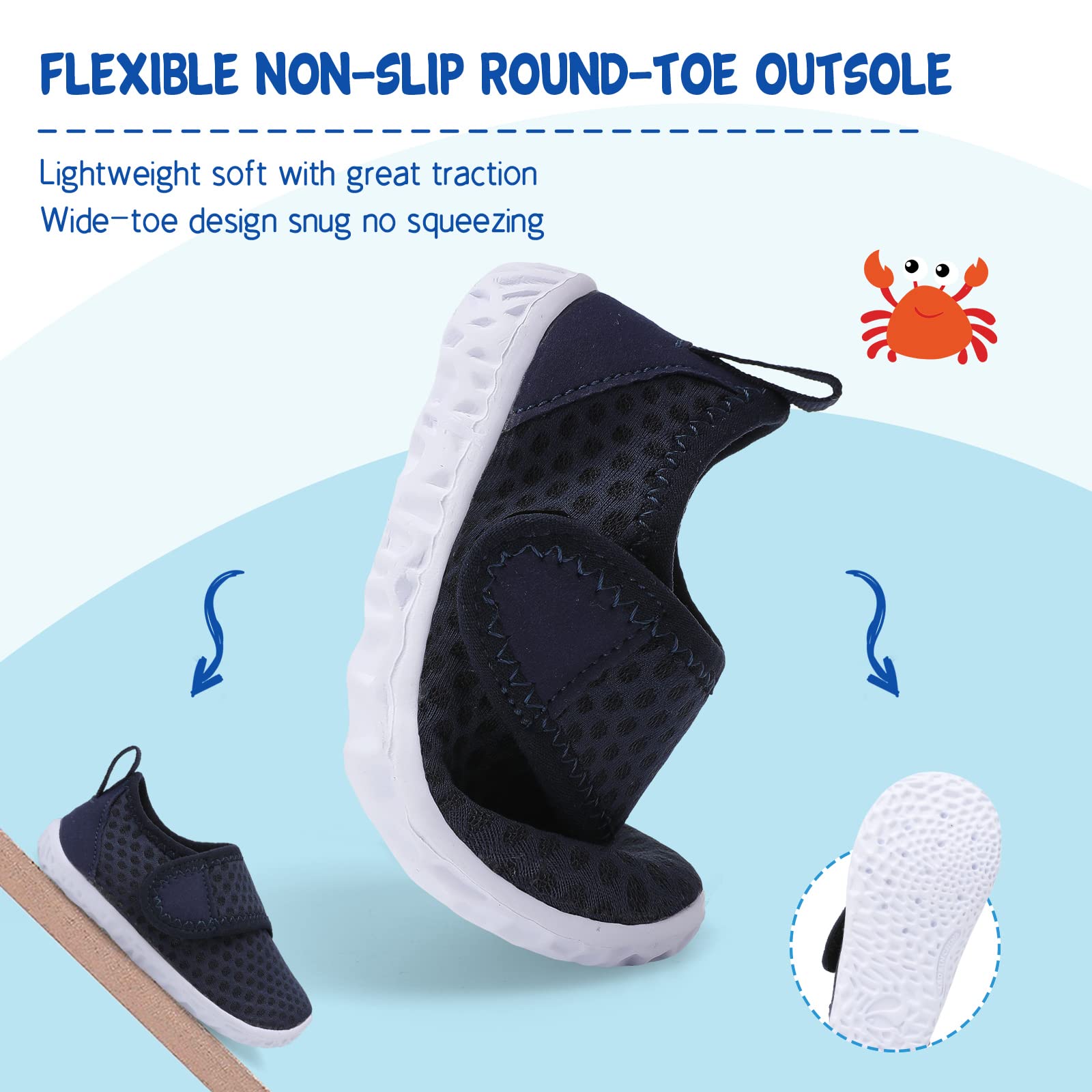 LeIsfIt Boys Girls Water Shoes Kids Aqua Socks Toddler Quick-Dry Swimming Shoes Non-Slip Summer Shoe for Beach Pool Surf, Dark Blue, 11 Toddler