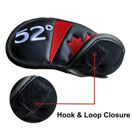 NEwoilkwo Canadian Flag Golf Wedge Covers Headcovers Set 52 56 60, Black Synthetic Leather Golf Iron Covers for Golf Clubs | 3Pack 52 56 60 Wedge Headcovers