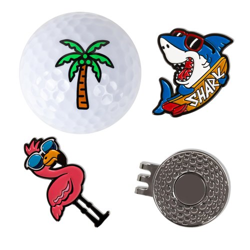 CRAFTSMAN GOLF Gift Box Flamingo Towel and Shark Golf Ball Markers with Hat Clips Palm Trees Balls