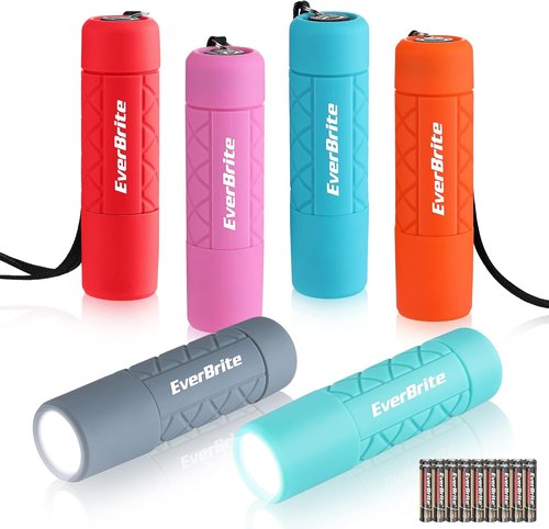 EverBrite Mini Flashlight Set - 6 Multicolor 1W LED Lights with Lanyard | Perfect for Camping & Emergencies