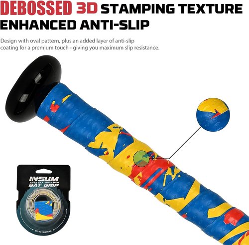 INSUM Bat Grip Tape - 1.1mm Non-Slip Baseball & Softball Wrap | Debossed 3D Surface, Precut for Easy Install
