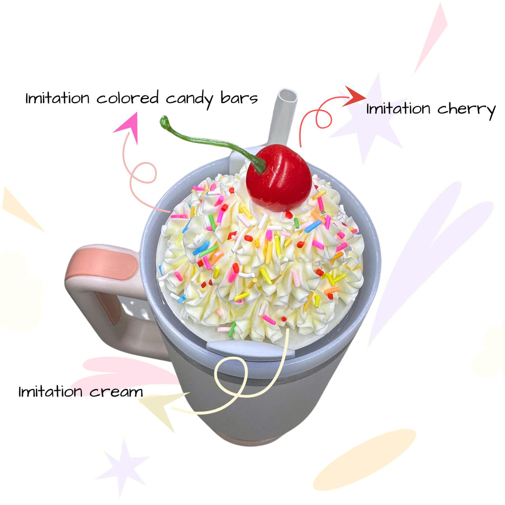 Romukuku Whipped Stanley Topper, Ice Cream Charms for Stanley Cups Accessories 40oz 30oz with Silicone Straw Cover Cap for Tumblers,Compatible with Stanley Cup Lid Accessories Charms (30 OZ)