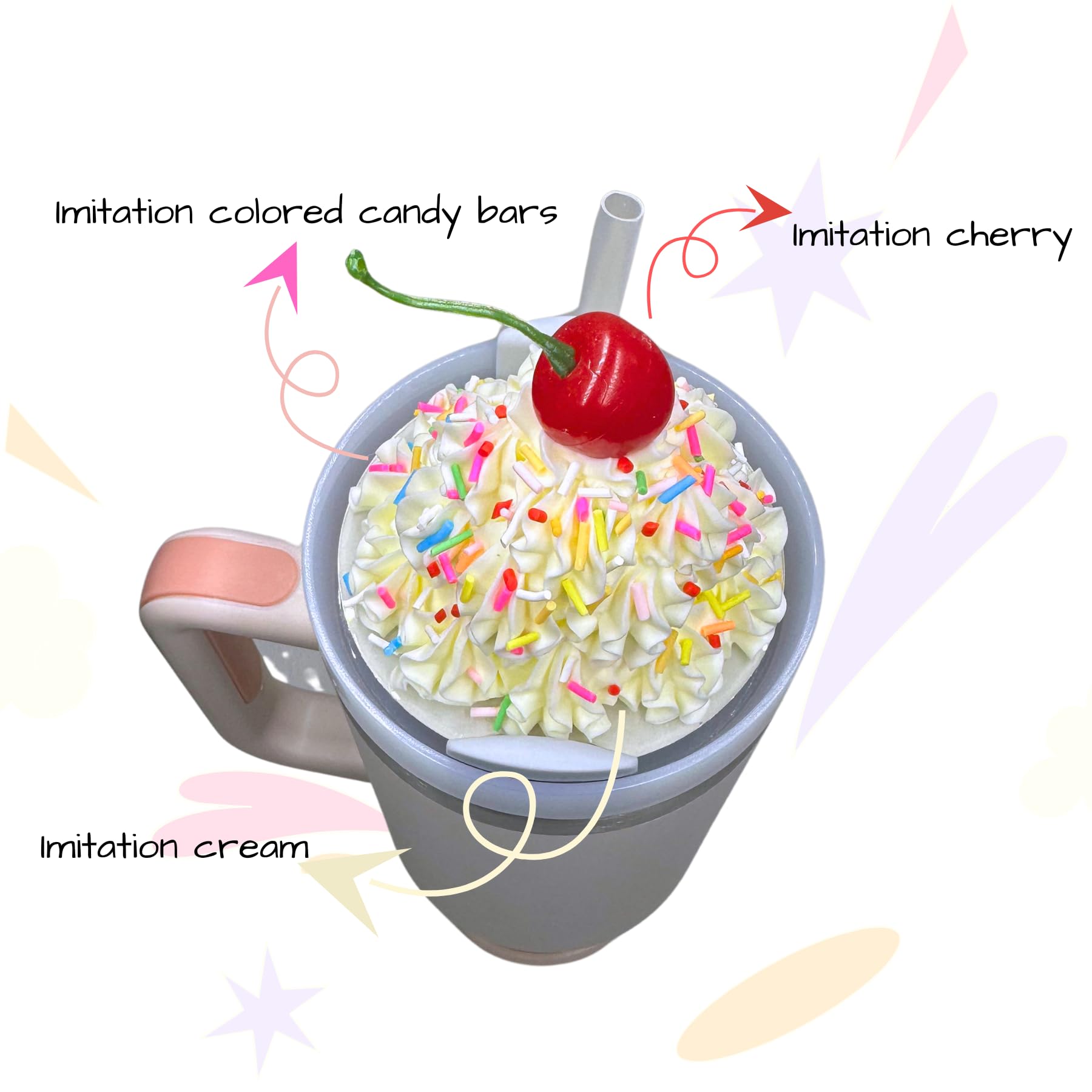 Romukuku Whipped Stanley Topper, Ice Cream Charms for Stanley Cups Accessories 40oz 30oz with Silicone Straw Cover Cap for Tumblers,Compatible with Stanley Cup Lid Accessories Charms (30 OZ)