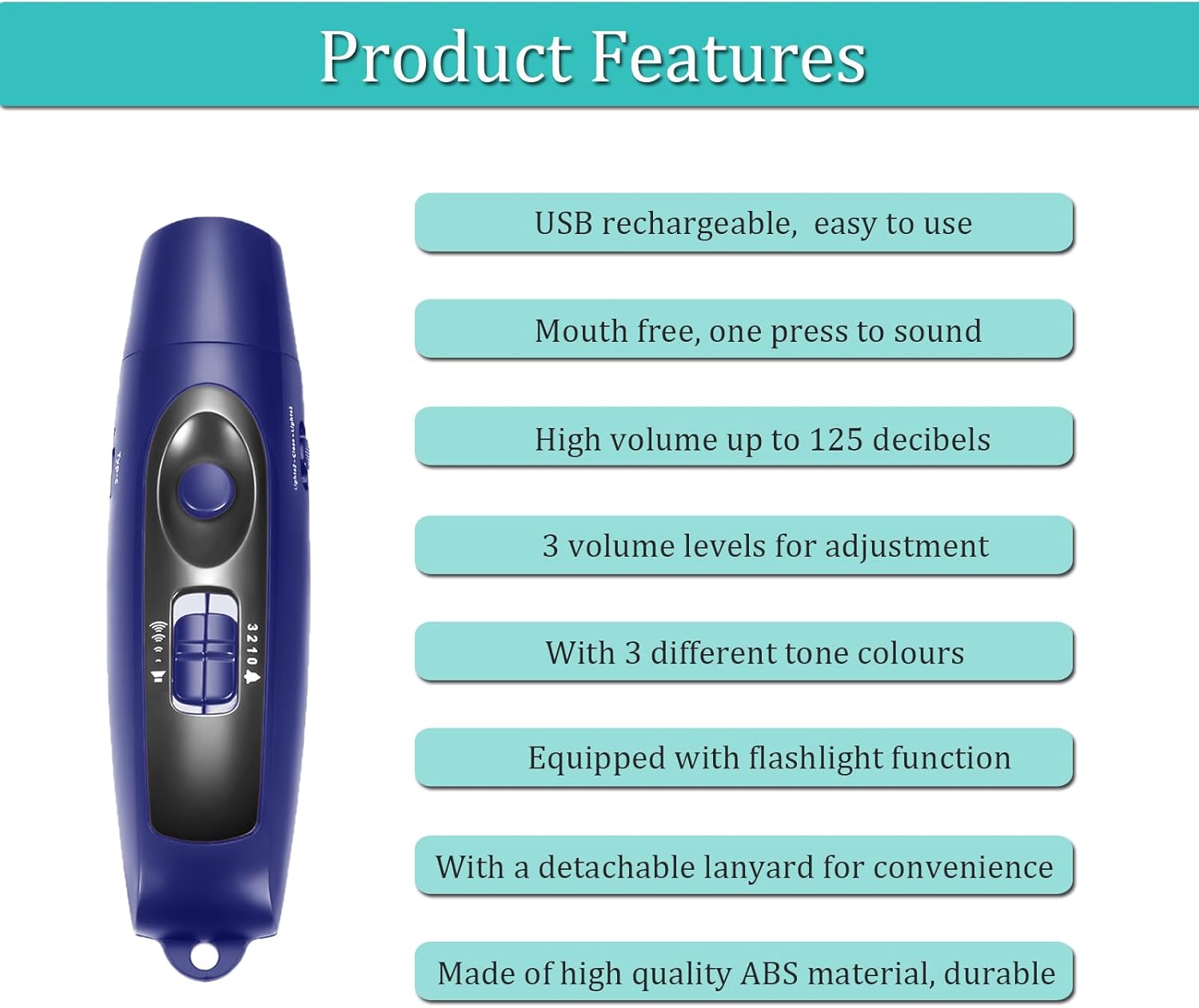 Skiennix Electronic Whistle - Rechargeable Handheld Whistle with USB Charging | 4 Tones, High Volume, Blue