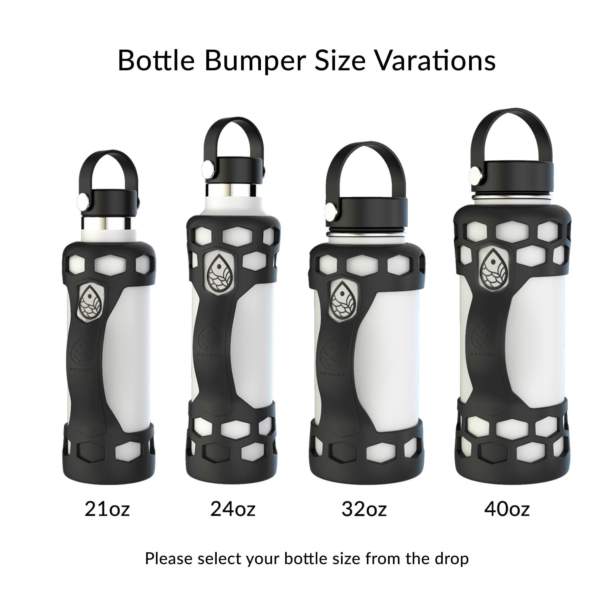 REUZBL Silicone Bottle Bumper with Patented Handle – Fits Hydro Flask 32 oz – Protective Bottle Boot Sleeve
