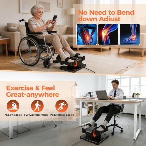 ESL Under Desk Elliptical - Compact Portable Leg Exerciser with Remote Control & LCD Display