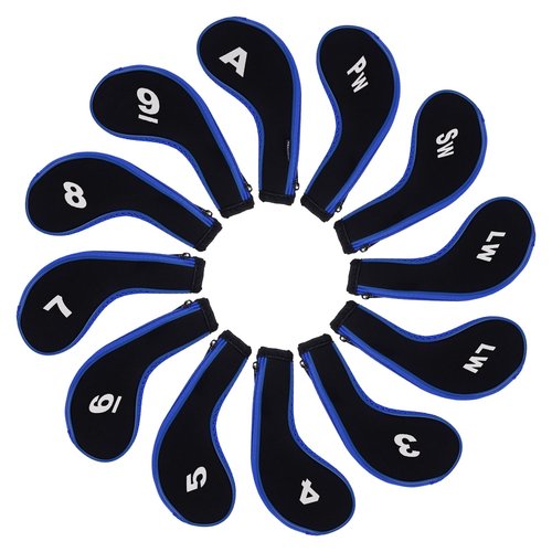 Andux 12pcs/Set Golf Iron Club Head Covers Number Print Long Neck with Zipper Black/Blue