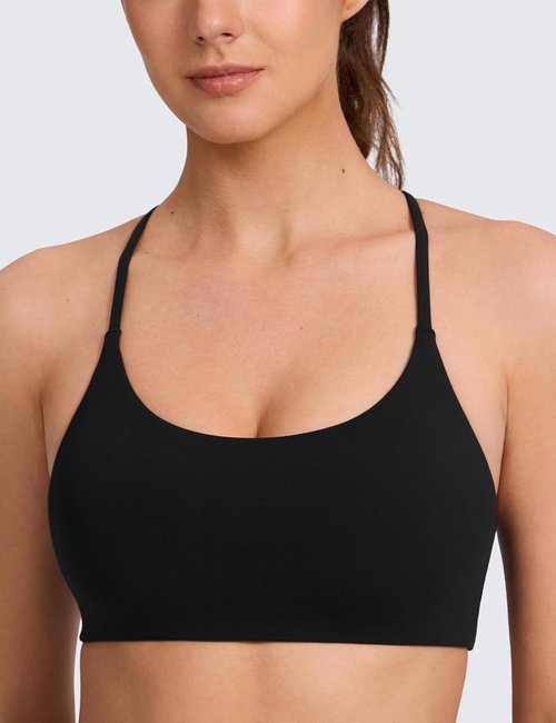 CRZ YOGA Sports Bra - Butterlift Double Lined V Back, Wireless Scoop Neck, Non-Padded, Comfortable Fit