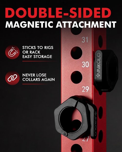 Mikolo Barbell Clamps - 2-Inch Olympic Clips with Anti-Slip TPR Lining & Quick Release for Gym Use