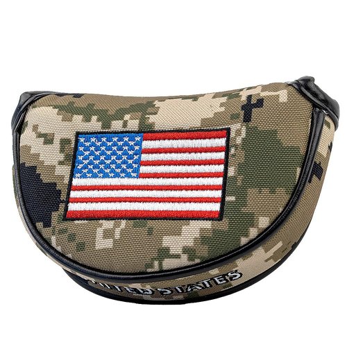 GOOACTION Patriotic Mallet Putter Head Cover - Waterproof PU Leather, Magnetic Closure, Camo & Flag Design, Universal Fit Golf Protector