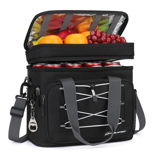 Maelstrom Portable Collapsible Soft Cooler Bag – 24/30/60 Cans Double-Deck Leakproof Ice Chest for Beach, Camping & Grocery (Black, 24 Can)