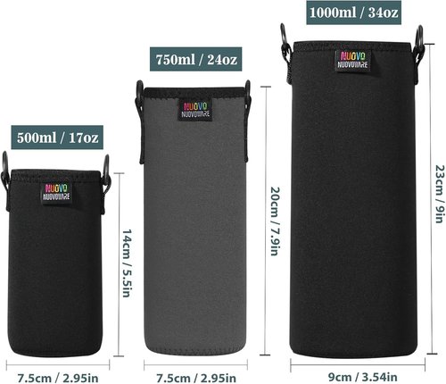 Nuovoware Insulated Water Bottle Carrier Bag - Premium Neoprene Sling Holder for 500ml/750ml/1000ml | Adjustable Strap for Hiking