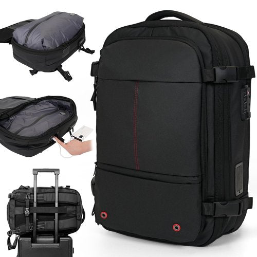 CCUNSZI Vacpack Backpack with Vacuum 60L One-Touch Air Extraction, TSA Approved Anti-Theft, Water Resistant Expandable Backpack,Black