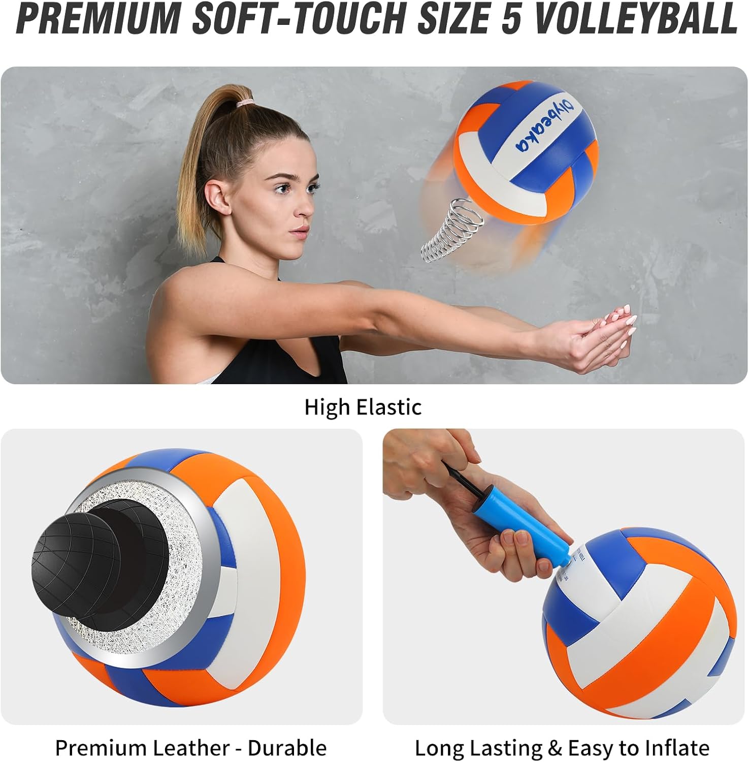 Skiennix Portable Outdoor Volleyball Net Set - Heavy Duty Poles, Durable Net & PU Volleyball | 32ft, Blue