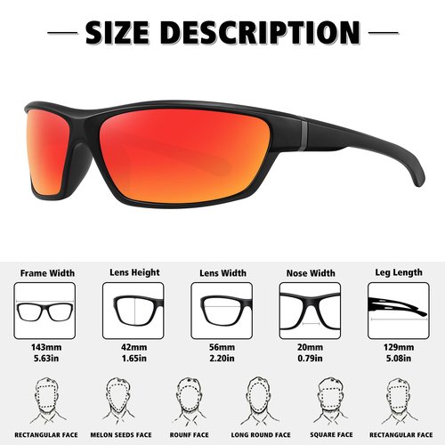 MEETSUN Polarized Sports Sunglasses for Men Women Wrap Around Driving Cycling Golf Fishing Sun Glasses UV400 Protection 3Pack- Black+Blue+Red