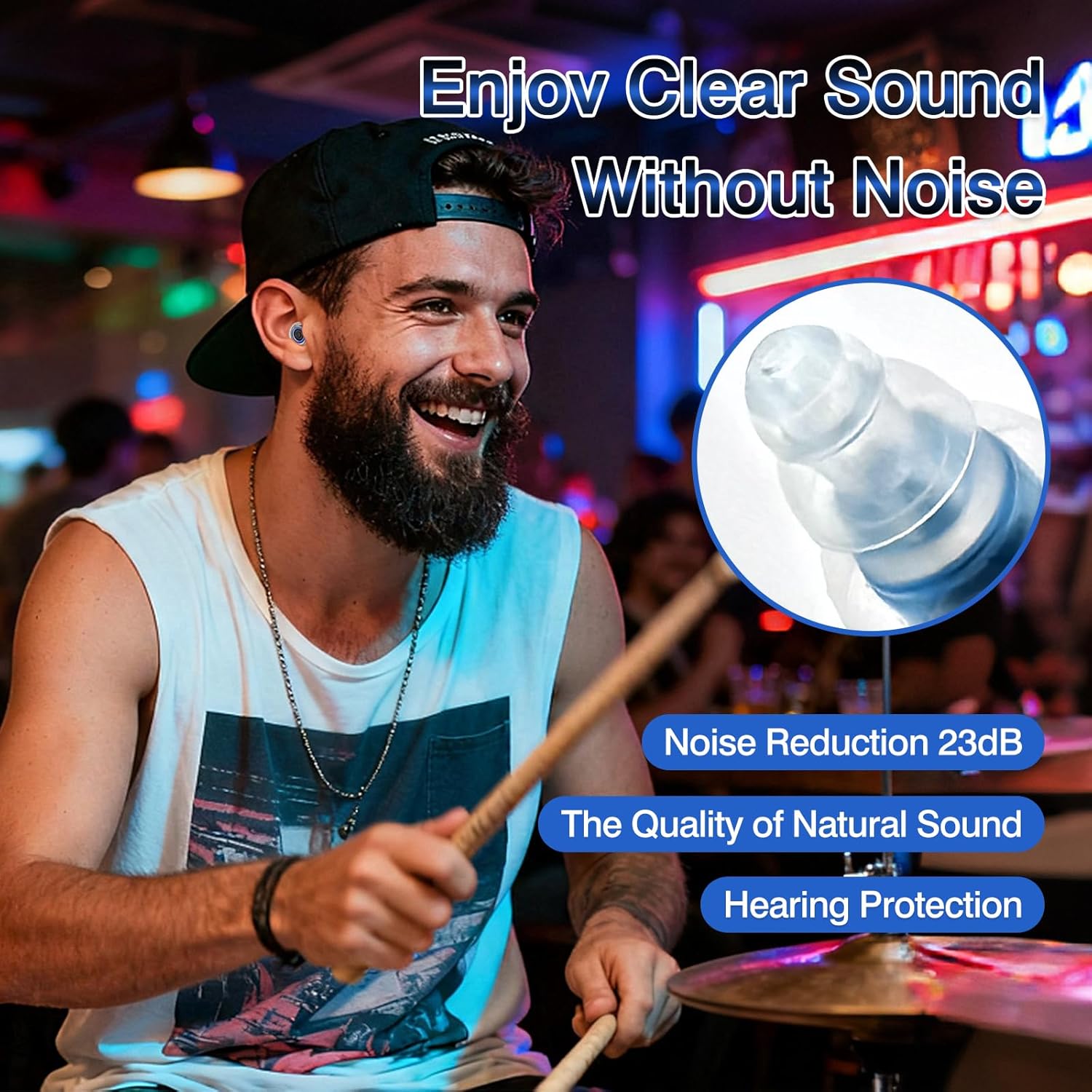 Skiennix Concert Ear Plugs - Reusable High-Fidelity Musician Earplugs with 20dB Noise Reduction & Carry Case