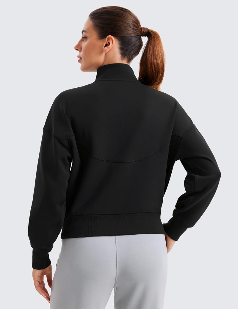 CRZ YOGA SoftAura Half Zip Sweatshirt - Black, Medium