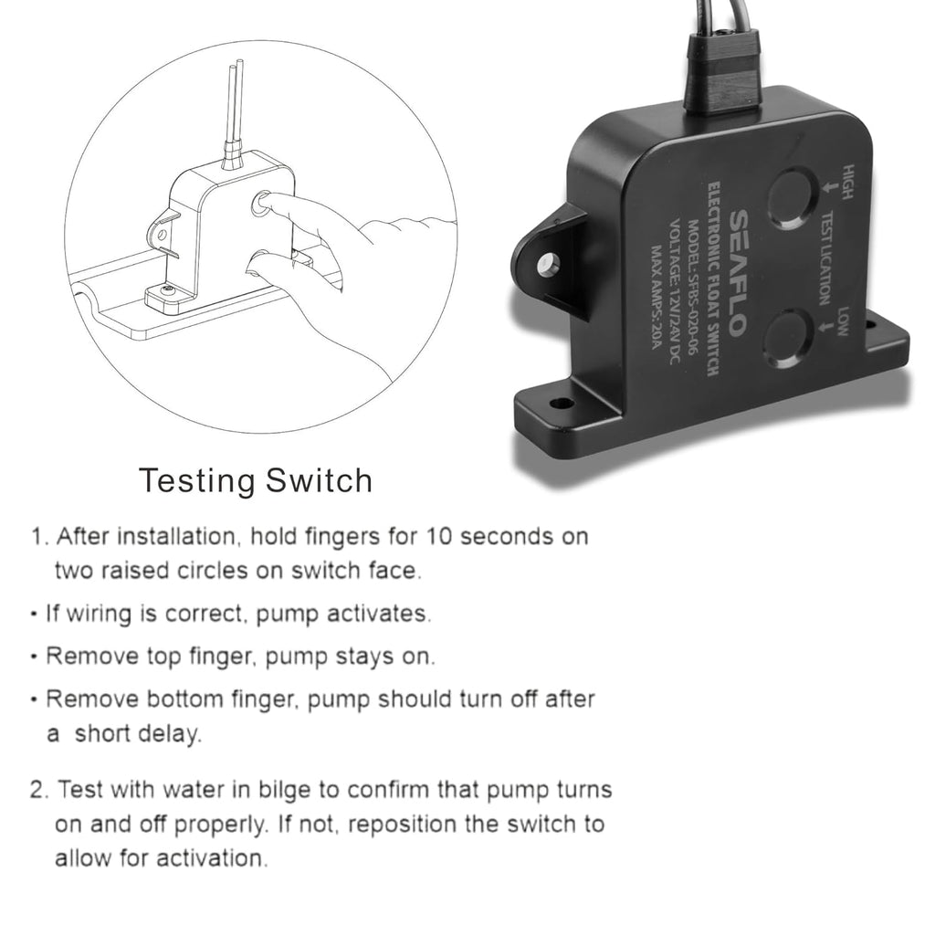 SEAFLO Electric Bilge Switch - Automatic Water Level Sensor, 12V/24V, 20A/10A, Marine Boat | 4-Year Warranty