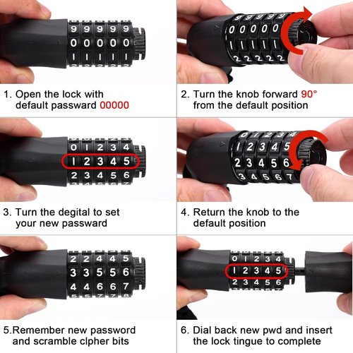MEETLOCKS 3.2ft Bike Chain Lock - 5-Digit Combination High Security Anti-Theft Lock for Bicycle, Scooter, Motorcycle, Door, Gate