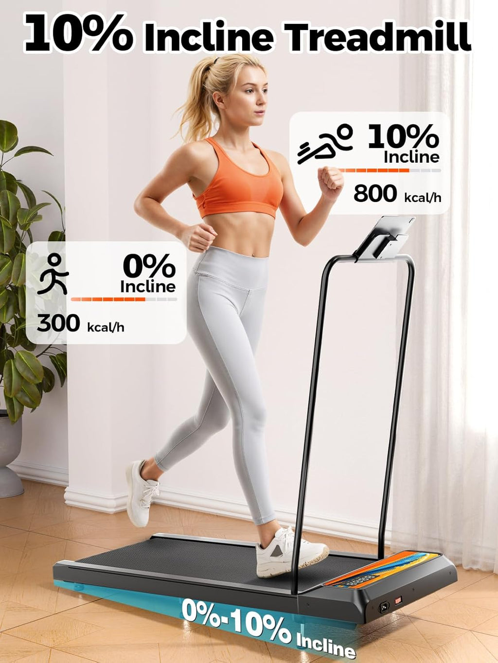 Skiennix Walking Pad Treadmill - Compact Design with 10% Incline for Home Fitness