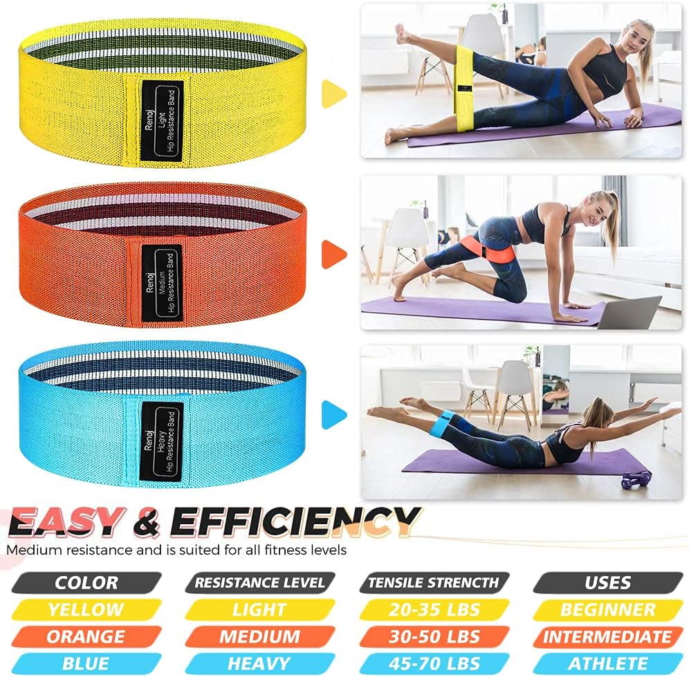 Renoj Resistance Bands - 3-Piece Professional Exercise Set for Pilates, Yoga & Home Gym | Heavy, Medium & Light Fabric Loops
