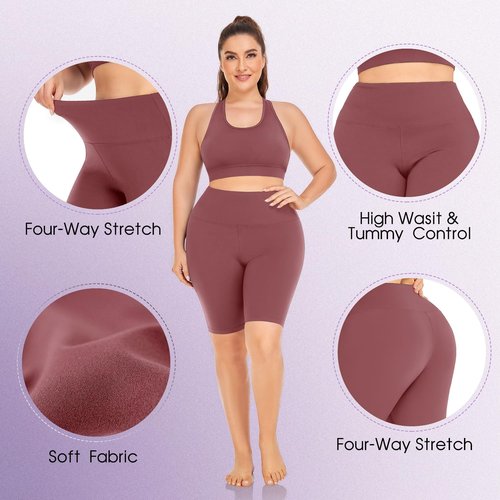 MOREFEEL Plus Size Biker Shorts for Women XL-4XL | 8" High Waisted, Non-See Through Yoga Shorts