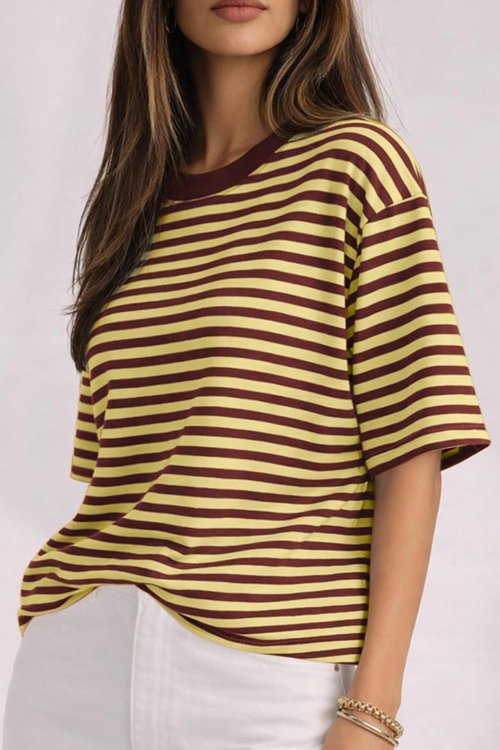 CHYRII Women's Oversized Striped T-Shirt - Casual Short Sleeve Crewneck for Summer Y2K Style