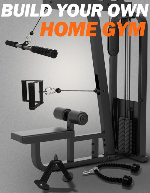 Fitarc Cable Machine Attachment Set for Gym & Home Workouts, LAT Pulldown Attachments with Non-Slip Grips, Black
