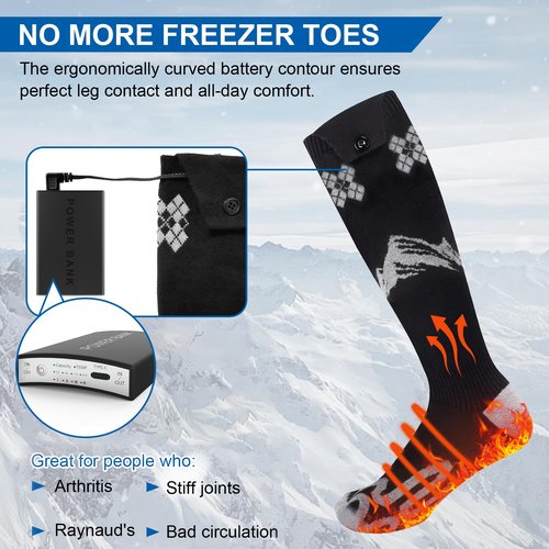 Heated Socks for Men Women, Rechargeable Electric Socks 5000mAh Battery*2 with 4 Heating Levels 3D Heating for Skiing Hunting Riding Camping Hiking Fishing Cycling Outdoor Warm Winter Socks (Grey)