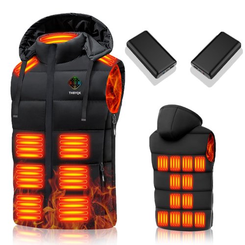 THBYQK 21 Heated Zones Heated Vest, with 40000mAH 7.4V Battery Pack Heated Vest for Men & Women, 5 in 1 Smart Controller (US, Alpha, Medium, Regular, Regular, Black-with 20000mah Power Bank X2)
