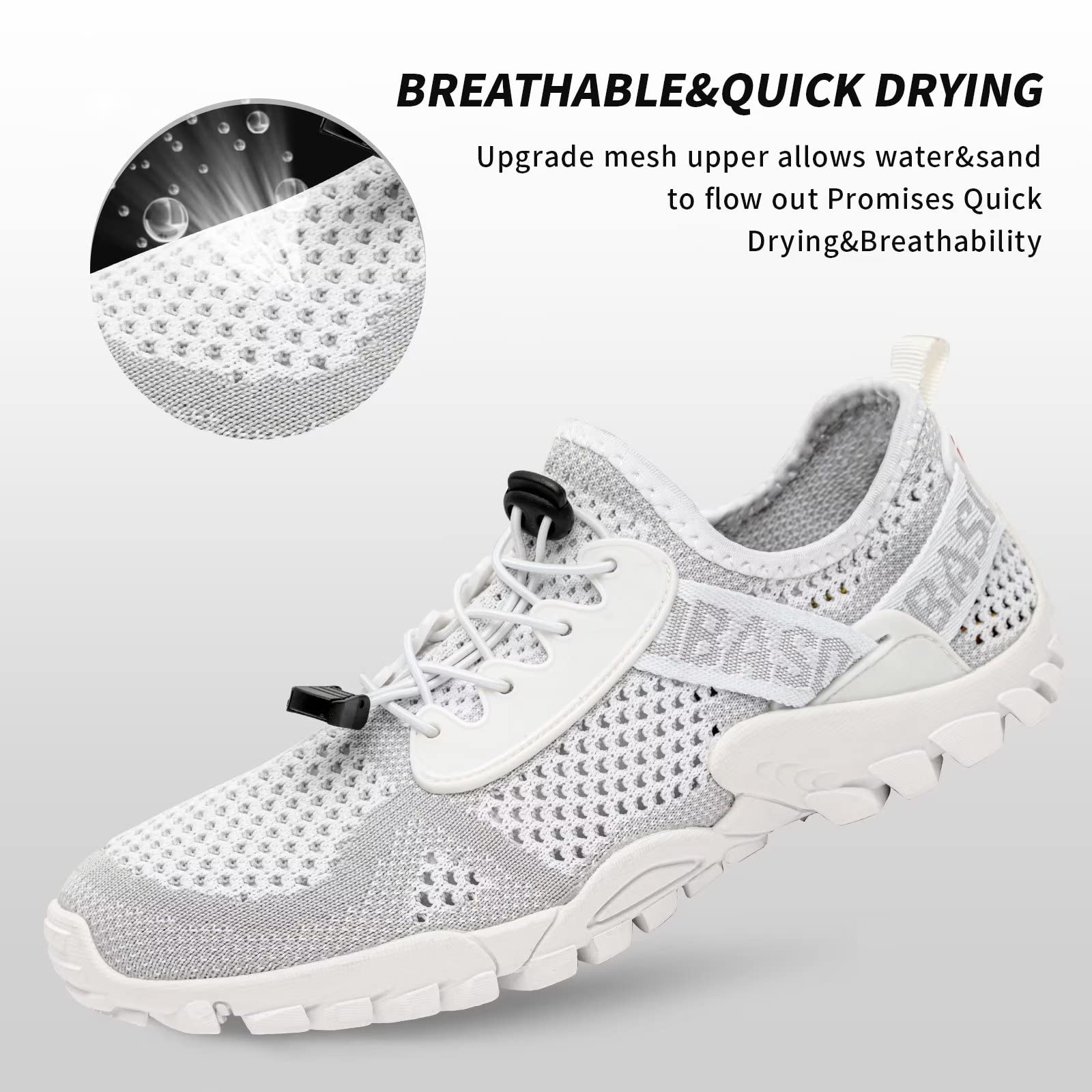 SOBASO Women's Aqua Water Shoes Men Quick-Drying Hiking Beach River Sports Shoes for Pool Surf Swim Yoga All White