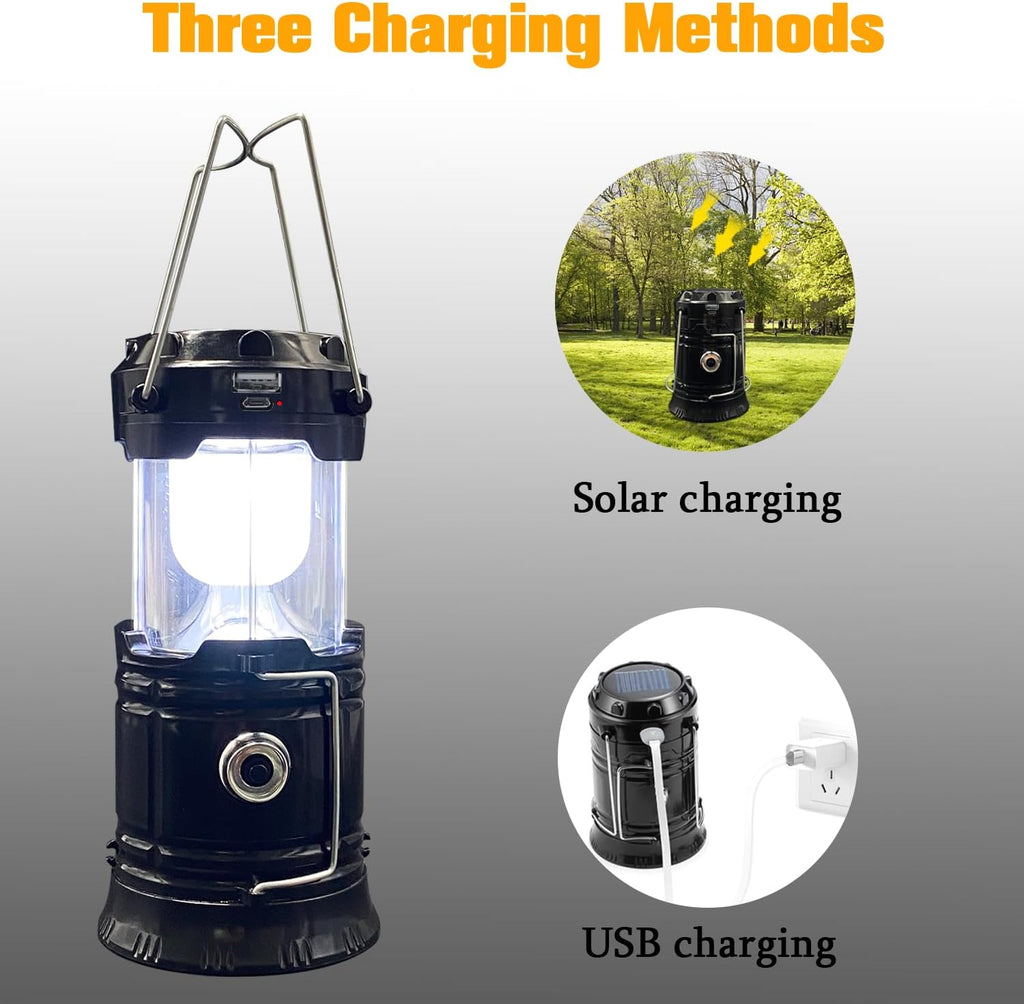 XTAUTO Collapsible Camping Lantern - Solar USB Rechargeable, Waterproof LED Light | 2-Pack for Emergencies & Hiking