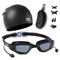 AzureWings 7 in 1 Swim Goggles + Swim Cap for Men Women,No Leak Anti-Fog & UV, Wide Visio HD Mirror PC Lens
