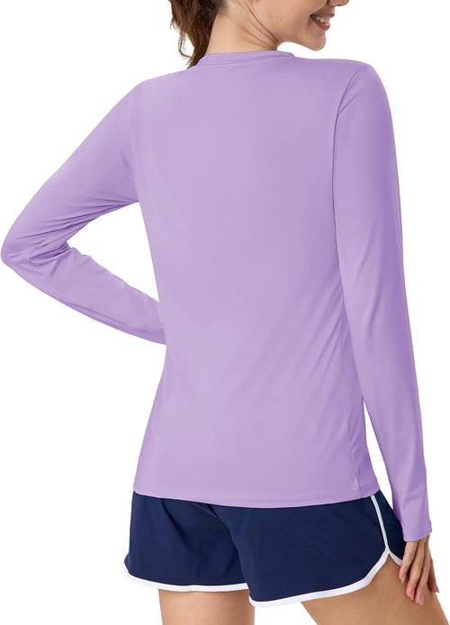 MAGCOMSEN Women's Long Sleeve Rash Guard - UPF 80+ Quick-Dry Sun Shirt for Swim & Workout | Thumb Holes