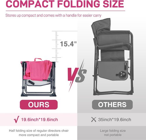 Ever Advanced Camping Directors' Chair - Portable Folding Design with Side Table & Pocket | Heavy Duty, 400lbs, Pink